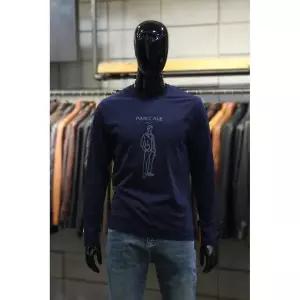[빠니깔레]실키스판코튼 네이비일러스트 라운드넥긴팔티 d-gtee56na _SG