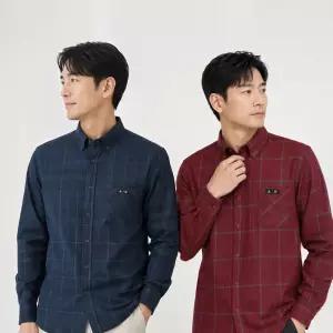 남성 가을간절기 긴팔 체크 고급레이온 셔츠 2종택1