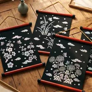 전통 사군자 자개 홀로그램 족자 꾸미기 DIY 만들기 매 난 국 죽