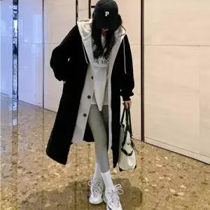 다잇템 데일리 오버핏 레이어드 후드 뽀글이 양털 블랙 롱코트 패션