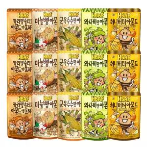 HBAF 바프 허니버터 아몬드 +와사비맛+군옥수수맛+마늘빵+카라멜솔티드앤프레첼 40gx각3개(총15개)