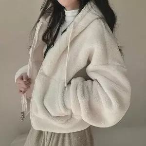 [제이큐]2color 겨울 후드집업 자켓 여자 뽀글이 후리스 크롭