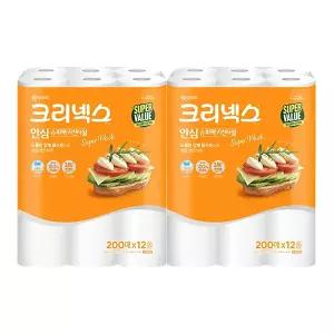 크리넥스 안심 키친타월 슈퍼팩 200매, 12롤, 2개