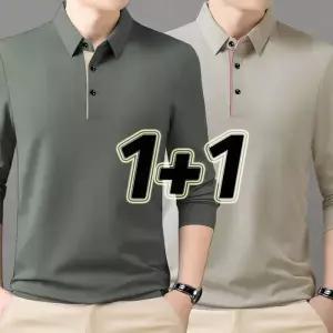 1+1 중년남성 긴팔 카라티 루즈핏 빅사이즈 M-4XL 긴팔셔츠 패션 아빠룩 봄가을 오피스룩 이너 상의 티셔