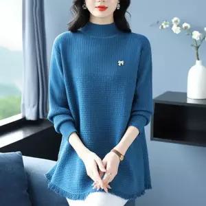 가을 겨울 여성 반폴라 이너 상의 루즈핏 빅사이즈 미디 니트