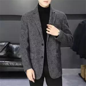 남성 봄가을 루즈핏 카라넥 헤링본 세미 정장 자켓 간절기 아우터