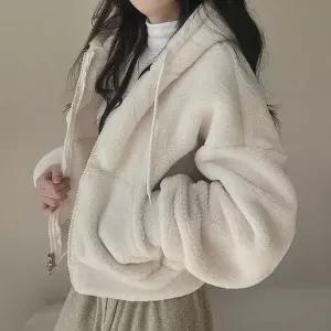 [제이큐]여성후드집업 양털 세미크롭 후드집업