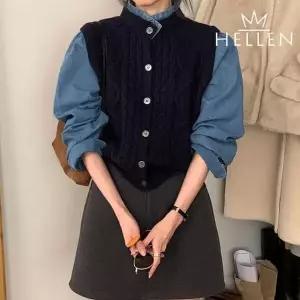 [헬렌]헬렌 레이어드 니트 조끼 데님 셔츠 청남방 간절기 봄