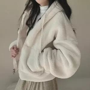 [옷자락]OHS-CWAJ5211 양털 세미크롭 후드집업 옷자락 포인트