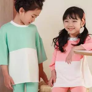 [HYD3GLKL_51GW]여름 남매룩 아이들 활동복 배색 반팔 코디