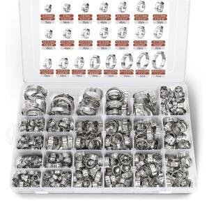 600PCS 22 사이즈 싱글 이어 호스 클램프 5.3-33.1mm 컬드 304 스테인리스 스틸 자동차용