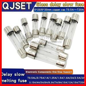 20개 6x30mm/5*20mm 슬로우 퓨징 글래스 지연 퓨즈 튜브 T0.5A 1A 1.25A 2A 2.5A 3.15A 4A 6.3A 7A 8A 12A1