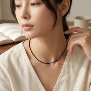 카라걸스 2mm 원석 목걸이 써지컬스틸 천연석 초커목걸이 국내제작