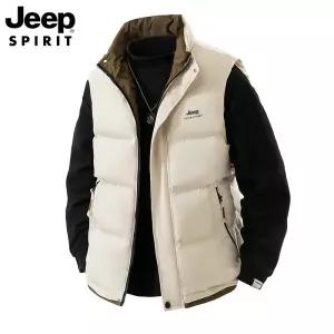 JEEP SPIRIT 남성 겨울 두꺼운 패딩 베스트 하이넥 방풍 조끼 점퍼 캐주얼 빅사이즈