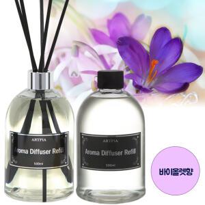 아로마 디퓨저(15종) 바이올렛 500ml * 2개 + 스틱 + 캡 인테리어 실내방향제 아트피아 리필