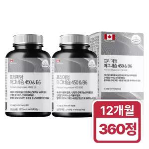 [12개월분] 힐링팩토리 캐나다 프리미엄 마그네슘 450 비타민 B6 1200mg 180정x2통 칼슘 에너지 신경 근육 영양제