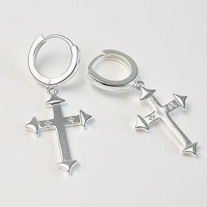 [스마트보이]P1236w 실버S925 포인트 큐빅 십자가 드롭 링 귀걸이 - 은 남자 여자 은귀걸이