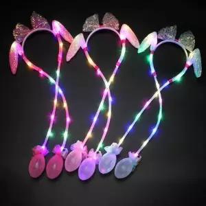 유니커블 움직이는 귀쫑긋 LED 야광 리본 레이스 토끼 머리띠