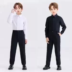 루나버블 베이직 블랙 화이트 긴팔 셔츠 9호-21호 주니어 학생 청소년 초등학생 키즈 아동 남아 여아 어린이 공연 발표 졸업 오케스트라 합창 합창단 촬영 공연 행사 기본 검정 흰색 남방 와이셔츠 Y셔