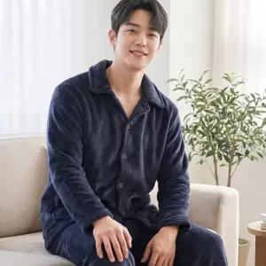 이브바바 남성 겨울 밍크극세사 무지 카라 상하 수면잠옷 파자마세트