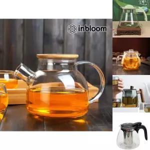 투명유리 티포트 1000ml/병/차/메이커/워머/내열/주전자/투명/가열/안전/보일링/디자인/홈/인테리어/가정용