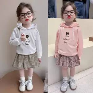 키즈 긴팔 후드티+체크 치마 바지 상하복 여아 봄 가을 스쿨룩 입학 졸업 선물 촬영의상