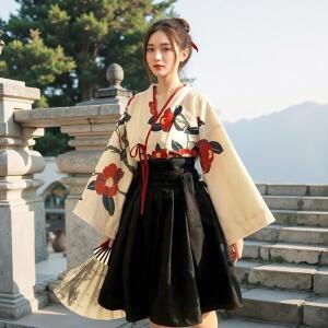 무녀복 동백꽃 유카타 사진 무녀 종세트 재킷 프레
