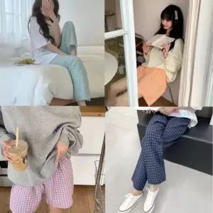 체크 면 바지 파자마 홈웨어 5부 9부 반바지 잠옷