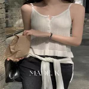 카밀드 썸머 펀칭 프릴 린넨 니트 뷔스티에 여름 레이어드 레이스 데이트룩 출근룩 세트가능