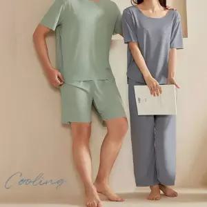 LN헴라인 쿨링 홈웨어 세트 상의+하의 여성 남성 여름 반바지 반팔 시원한 통풍 커플 잠옷