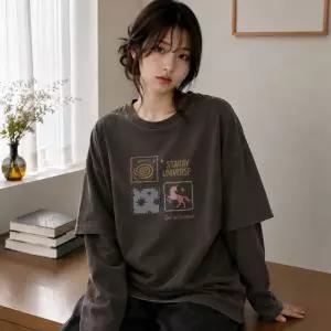 유니 스타 레이어드 피그먼트 롱슬리브 브라운