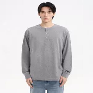 무신사 스탠다드 립 커프스 헨리 넥 긴소매 티셔츠 멜란지 그레이 597544