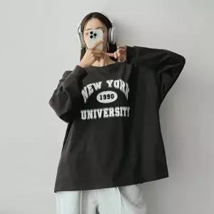 [하프클럽/]뉴욕 레터링 면 긴팔 롱 티셔츠 박스티 -TS1267H- 빅사이즈 루즈핏