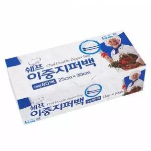 비닐 봉투 쉐프 슬라이딩 지퍼백 디디샵 지퍼 위생백 80매 이중 대형 25x30