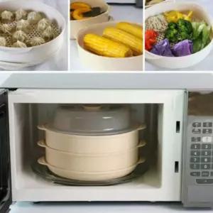 전자레인지용 간편 손잡이 스팀 찜기 2단 세트 대형전자레인지찜기 만두찜