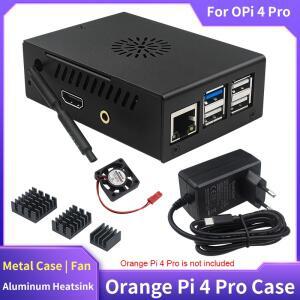 OPi 4 Pro 메탈 쉘 보호 케이스 블랙 박스(오렌지 파이 프로 싱글 컴퓨터용 냉각 팬 안테나 포함)
