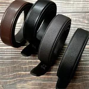 남성 자동 벨트 끈 통가죽 비즈니스 교체 남성 소가죽 벨트 끈 천연 스트랩 허리띠 정장 가죽 버클 유공