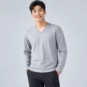남성 브이넥 긴팔 티셔츠 면100퍼센트 무지 기본티 봄 가을 레이어드 이너 흰티 3색 95~110