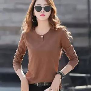 라운드넥 긴팔 티셔츠 여성 무지 디자인 단추 포인트 데일리 골프용 4컬러