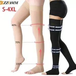1쌍 허벅지까지 오는 20-32mmHg 압박 스타킹 실리콘 도트 밴드가 있는 남녀 공용 발가락 없는 양말