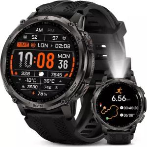 LED 손전등이 장착된 남성용 KOSPET 탱크 T4C 스마트 워치 1.5인치 AMOLED 디스플레이 듀얼 밴드 GPS 및