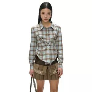 앤더슨벨 CHECK DRAPED WAIST SHIRT BLUE ORANGE 7182881