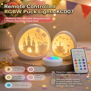 밤부랩 퍽 라이트 리모컨 RGBW KC007 3D 프린터 무선 16색 원형 LED 램프 키트 타이머 디밍 가능
