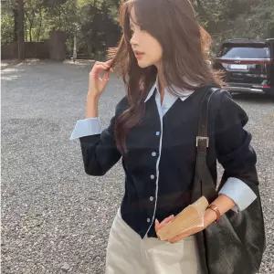 [1초레이어드/격식룩] 셔츠 레이어드 배색 니트