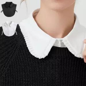 옷자락 여자 쉬폰 레이어드 화이트 블랙 페이크 카라넥 셔츠
