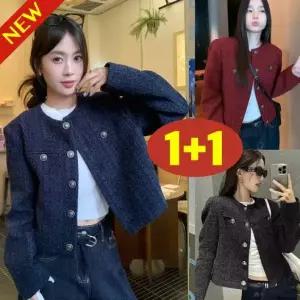 (26년 신상) 1+1 날씬해보이는 여성 빈티지 고급 트위드 크롭 자켓 봄 가을 편한 싱글버튼 디자인 프렌치
