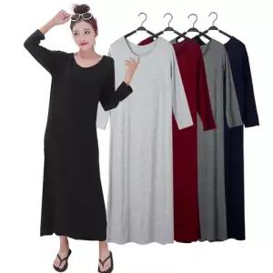프리수 여성용 S~XL 롱원피스 이지웨어 소프트 긴팔 원피스