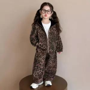 레오파드 기모 후드 집업 셋업 R28288