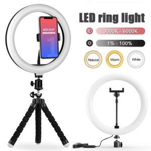 10인치 LED 셀카 링 라이트  밝기 조절 기능이 있는  촬영용 보조 조명  미니 소형 삼각대 포함  스마트폰