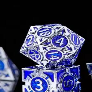 RULE DND 메탈 블루 웨이티드 D 다이스 세트 폴리헤드럴 주사위 기프트 박스 포함